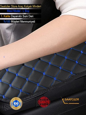 Audi A3 2003-2012 Deri Oto Kolçak Kılıfı Örtüsü Capitone Süngerli Mavi Nakışlı