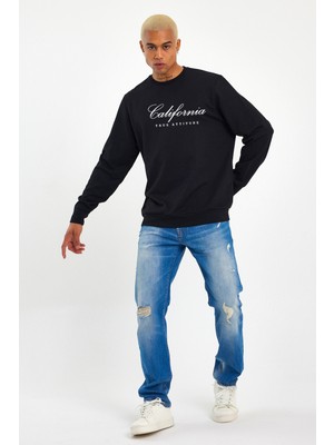 Erkek Bisiklet Yaka Regular Kalıp Ince Californıa  Baskılı Sweatshırt SPR24SW125