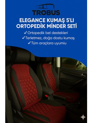 Opel Zafira C 2012 ve Sonrası Trobus Elegance Ortopedik Araç Koltuk Minderi 5'li Set, Hava Yastığı Uyumlu Kırmızı Siyah