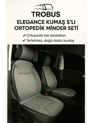 Seat Leon 5f 2013 ve Sonrası Hatchback Trobus Elegance Ortopedik Araç Koltuk Minderi 5'li Set, Hava Yastığı Uyumlu Gri