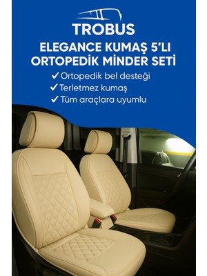 Toyota Auris 2006-2012 Trobus Elegance Ortopedik Araç Koltuk Minderi 5'li Set, Hava Yastığı Uyumlu Bej