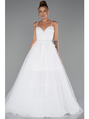 Askılı Üstü Pullu Uzun Prenses Elbise ABU5279