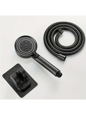 3'lü Turbo Fanlı Duş Seti Siyah, 5 Kademe, 150CM Hortum ve Askı Aparatı
