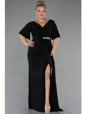 Kısa Kol Yırtmaçlı Uzun Büyük Beden Abiye ABU5287