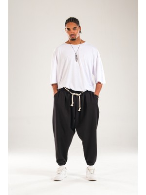 Cocopelli Erkek Halat Kemerli Pileli Siyah Jogger Pantolon COC1130