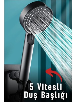 Gri 5 Fonksiyonlu Yüksek Basınçlı Duş Başlığı, Şık ve Verimli Kullanım Sağlar