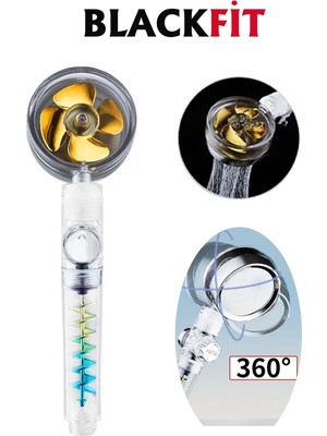 Siyah Pervaneli Turbo Fanlı Su Tasarruflu El Duşu Aç Kapa, Tazyikli ve Şık Tasarım