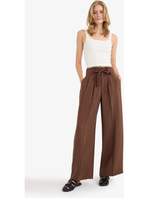 DeFacto Wide Leg Cep Detaylı Paperbag Bel Düz Paça Uzun Boy Modal Pantolon F9107AX25SM