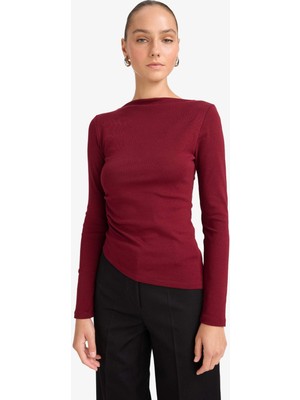 DeFacto Slim Fit Dar Kesim Kayık Yaka Ribana Uzun Kollu Tişört G1581AX25AU