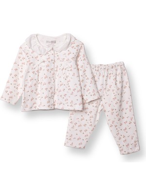 Hellobaby Kız Bebek Uzun Kol Pijama Takımı Interlok Bebe Yaka Uzun Kol Reçme Paça