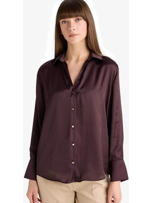 DeFacto Regular Fit Saten Uzun Kollu Gömlek G1920AX25AU