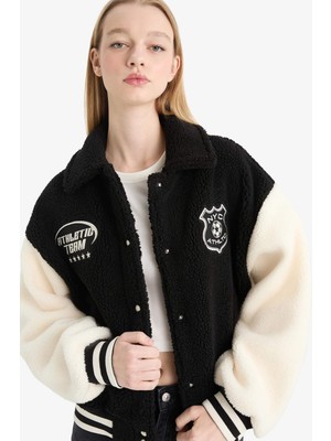 DeFacto Oversize Geniş Kalıp Polo Yaka Pelüş Bomber Ceket E9837AX25WN