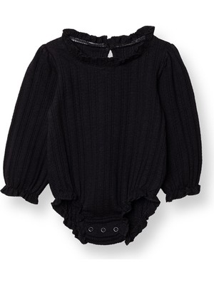 Hellobaby Kız Bebek Uzun Kol Body Jakar Örme Bisiklet Yaka Uzun Kol