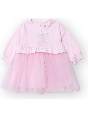 Hellobaby Kız Bebek Elbise Düğmeli Bisiklet Yaka Uzun Kol Reçme