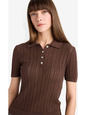 DeFacto Regular Fit Polo Yaka Düğmeli Kısa Kollu Triko Kazak F7774AX25AU