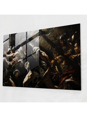 Popcas Caravaggio Tarzı Cam Tablo - Yoğun Aksiyon Sahnesi - Ev Dekorasyonu Için Caravaggio Cam