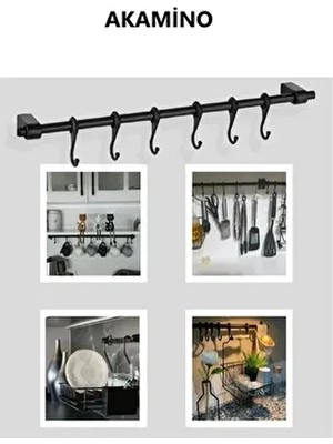 Siyah 6 Kancalı Çok Amaçlı Mutfak Banyo Havlu Kupa Fincan Kaşık Bez Askısı - Askı