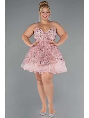 Askılı Kısa Pullu Büyük Beden Nişan Elbisesi ABK2436