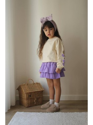 Kalp Detaylı Kız Çocuk Etekli Takım