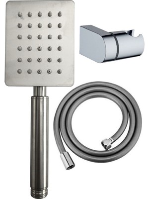 Krom Paslanmaz Duş Başlığı ve Pvc Hortumlu Takım, L Mafsal ile Kolay Kullanım