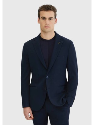 Lacivert Düz Comfort Fit Örme Takım Elbise