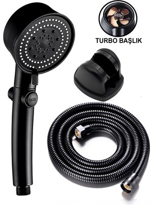 5 Fonksiyonlu Turbo Pervaneli Tasarruflu Duş Seti, 150 cm Hortum ve Mafsal ile