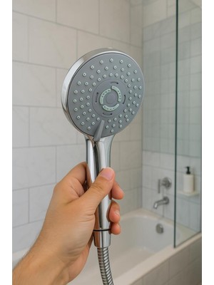 3 Fonksiyonlu Krom Kaplama Plastik Duş Başlığı, Krom Hortum Dahil, Kolay Kurulum