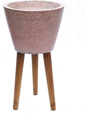 Aspen Ahşap Ayaklı Beton Saksı Pembe Gri