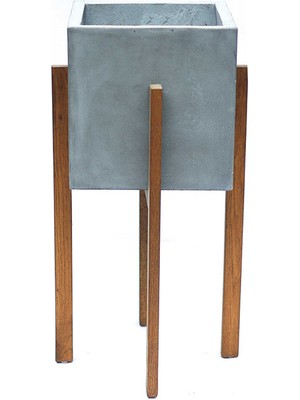 Berlin Ahşap Ayaklı Küp Saksı Gri