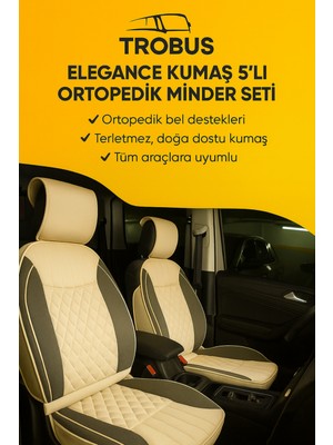 Nissan Almera 2000-2006 Trobus Elegance Ortopedik Araç Koltuk Minderi 5'li Set, Hava Yastığı Uyumlu Bej Koyu Bej