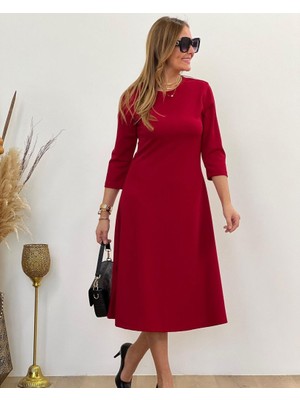 Tiana Kadın Uzun Truvakar Kol Bisiklet Yaka Midi Modal Elbise