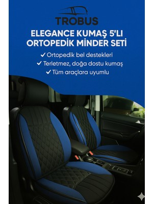 Volvo XC90 2014 ve Sonrası Trobus Elegance Ortopedik Araç Koltuk Minderi 5'li Set, Hava Yastığı Uyumlu Siyah Mavi