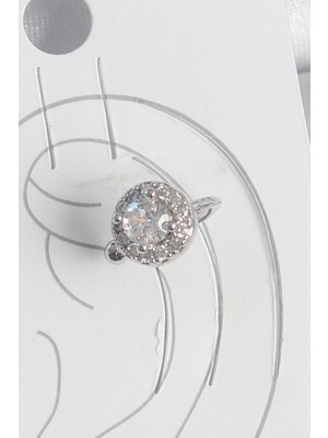 Bfs Pirinç Gümüş Renk Zirkon Taşlı Kadın Kıkırdak Model Küpe