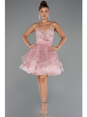 Askılı Kısa Pullu Abiye Elbisesi ABK2435