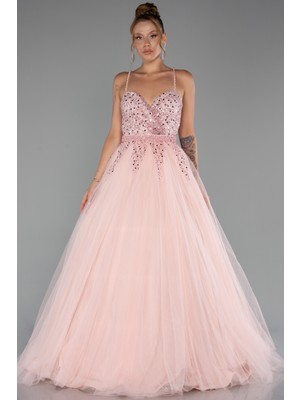 Askılı Üstü Pullu Uzun Prenses Elbise ABU5279