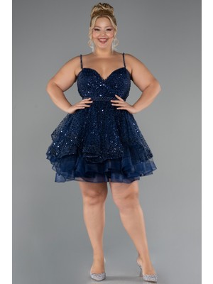 Askılı Kısa Pullu Büyük Beden Nişan Elbisesi ABK2436