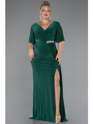 Kısa Kol Yırtmaçlı Uzun Büyük Beden Abiye ABU5287