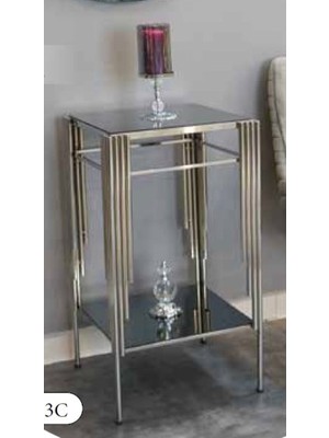 Mim Füme - Gümüş Sütun Kare Yan Sehpa