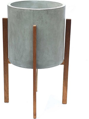 Berlin Ahşap Ayaklı Yuvarlak Saksı L Gri