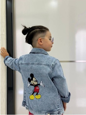 Dudor Kids Mickey Mause Nakışlı Kot Ceket Bayramlık Erkek Çocuk Pamuk Kumaş Rahat ve Şık