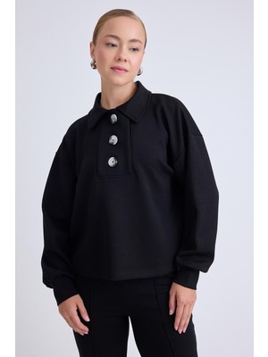 Büyük Düğmeli Uzun Kol Bluz