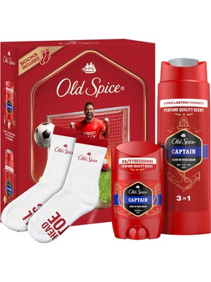 Old Spice Footballer Hediye Seti: Captain Deodorant stick 50 Ml, duşjeli 250 Ml ve çorap 