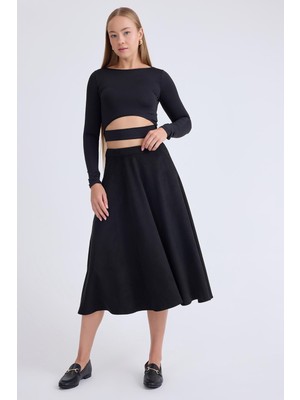 Midi Boy Süet Kloş Etek