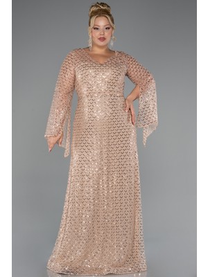 Uzun Kol V Yaka Boncuklu Büyük Beden Abiye ABU5243