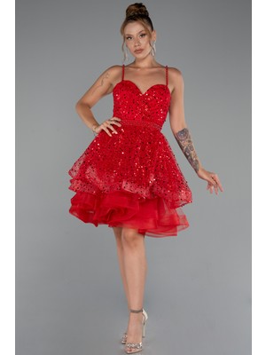 Askılı Kısa Pullu Abiye Elbisesi ABK2435