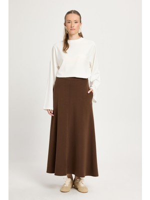Kadın Kahve Modal Kumaş Yumuşacık Örme Uzun Etek 30007