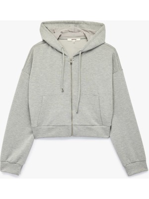 Modal Kumaş Cepli Uzun Kollu Fermuarlı Kapüşonlu Sweatshirt