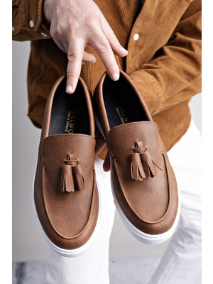 ET153 Bloom Bağcıksız Püsküllü Cilt Erkek Günlük Spor Klasik Ayakkabı Bt - Taba