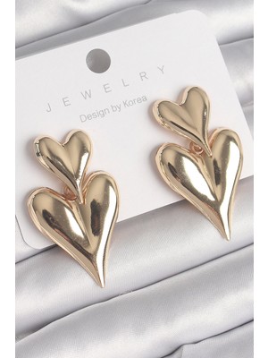 Bfs Pirinç Gold Renk Sallantı Kalp Model Kadın Küpe