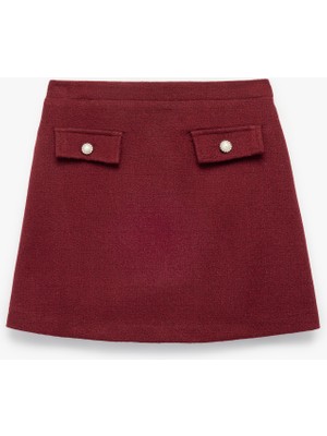 Cep Detaylı A Kesim Beli Lastikli Tüvit Etek